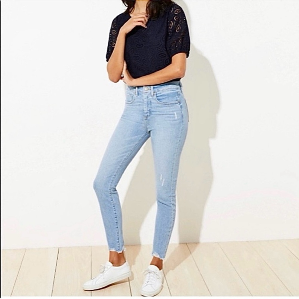LOFT High Waist Skinny Jeans 4 Petite 27 Waist Distressed